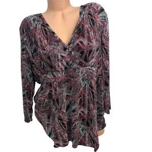 Dressbarn Multicolor Printed V-Neck Top Plus Size 22/24 Long Sleeve Blouse Tunic